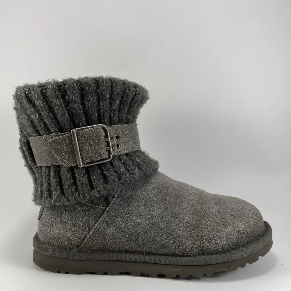 UGG Australia Cambridge Knit Suede 1006013 Sweater Boots Grey Womens Size 6